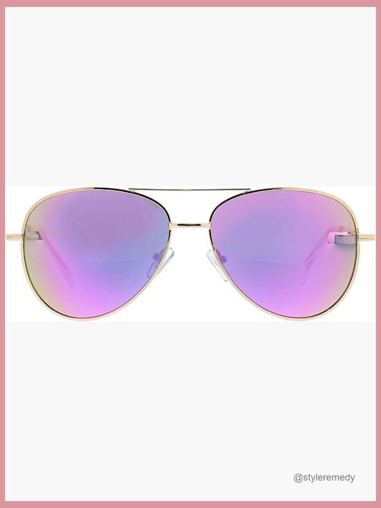 Metal Frame Aviator Sunglasses with Bifocal Reading Lenses